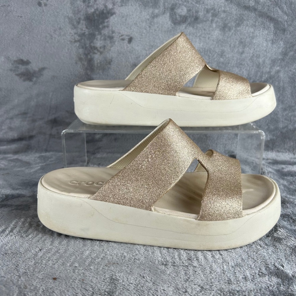Crocs Brooklyn Glitter Slide Gold Metallic Platform Sandals Womens Size 6